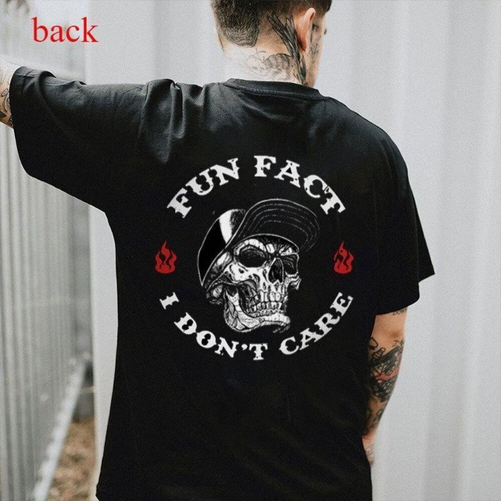 FUN FACT I DON'T CARE Skull T-Shirt  Sarcastic Graphic Unisex Tee .